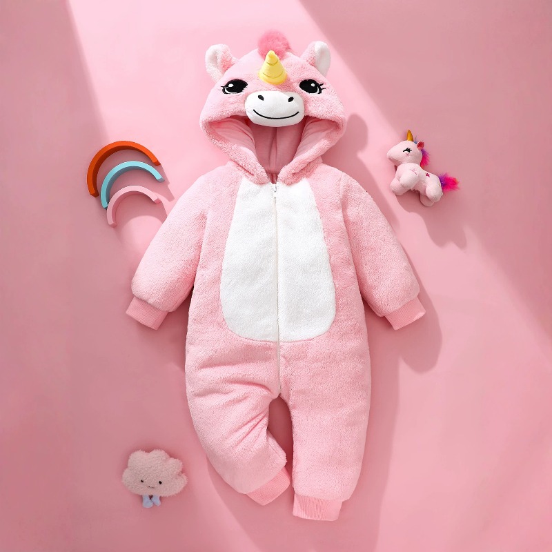 Cotton Baby Onesies Zipper - Combinaison pour nouveau-né rose licorne avec
