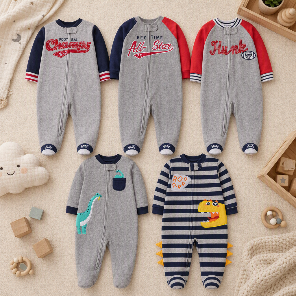 Cotton Baby Onesies Zipper - Combinaison à pieds en coton double