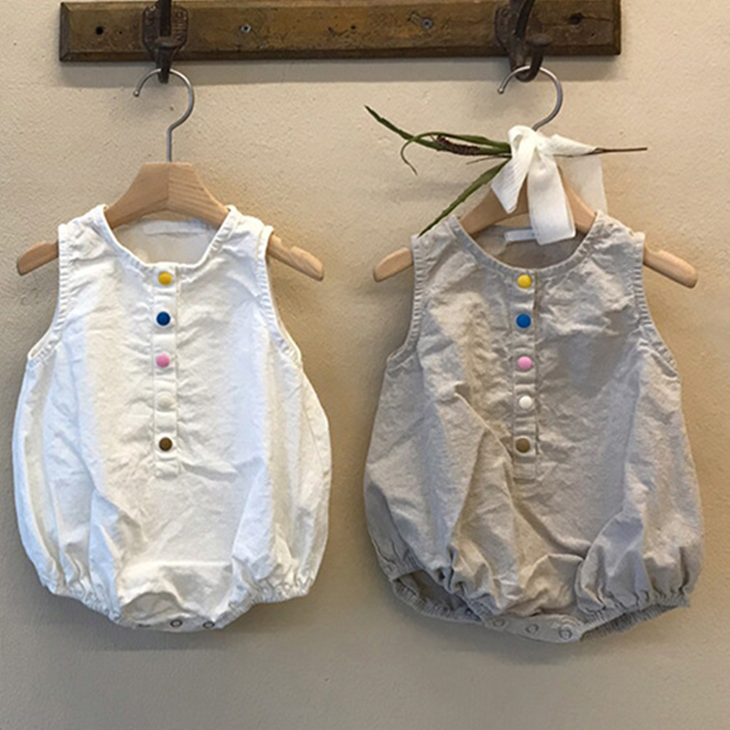 Barboteuse d'été en coton et l - Baby Summer Linen Sleeveless Jumpsuit avis et prix