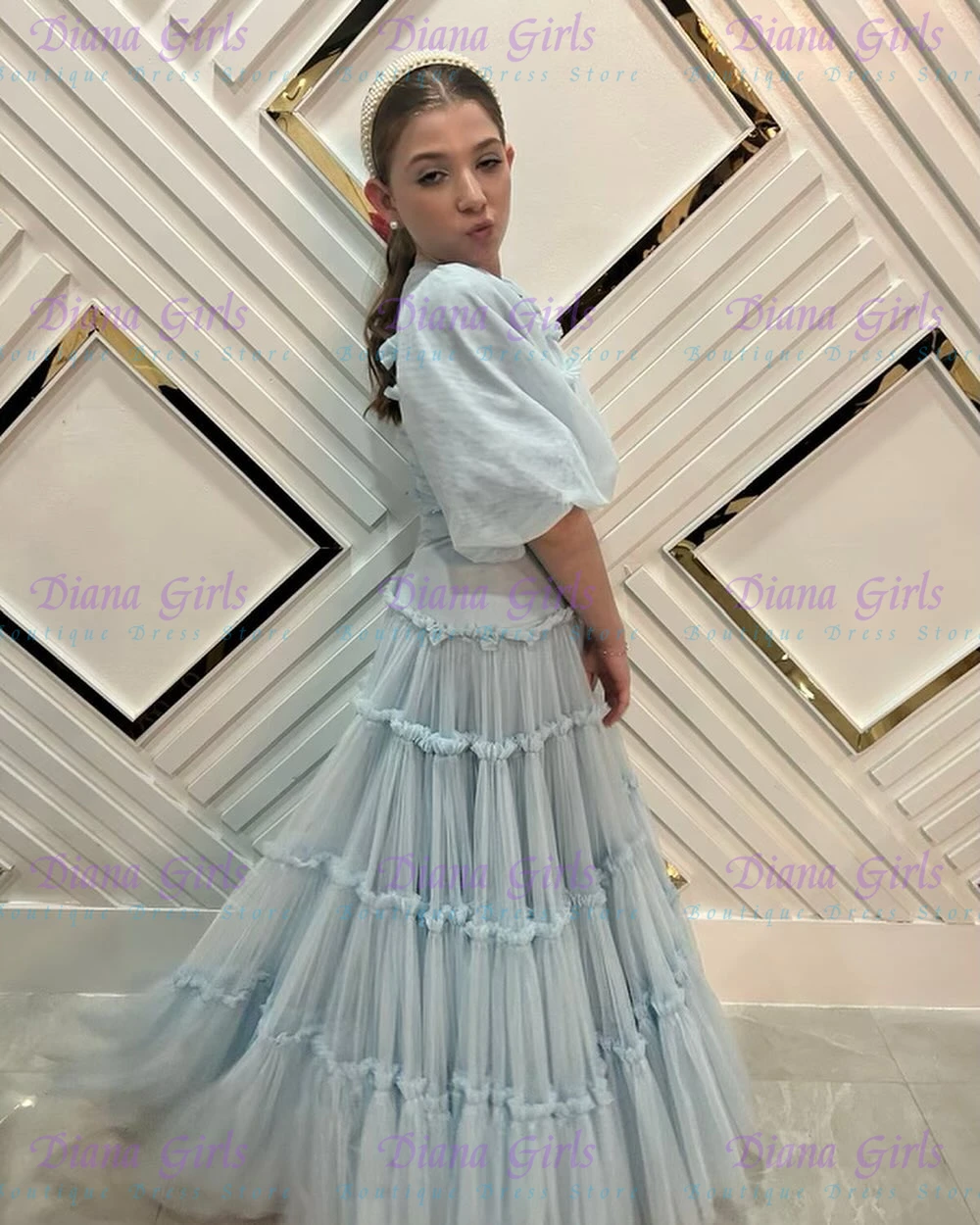 Robe à fleurs bleu clair pour  - Toddler Girl Tulle Party Dress avis et prix